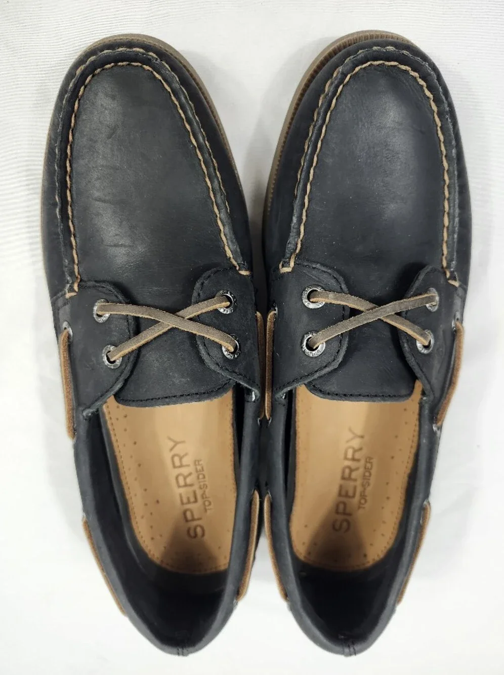 Sperry Topsider Men's 7 M Black Leather Slip On Boat Shoes Non Marking NEW
